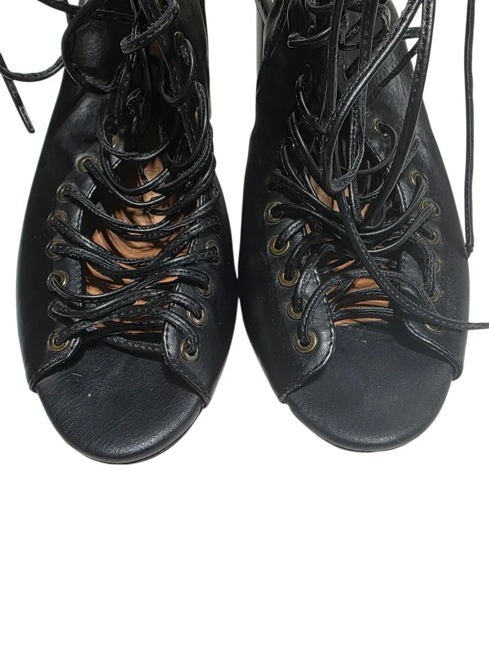 JEFFREY CAMPBELL COVETS BLACK LEATHER LACE UP CUTOUT HEELS SZ 8